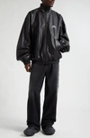 Balenciaga 3b Logo Oversize Leather Track Jacket In Black
