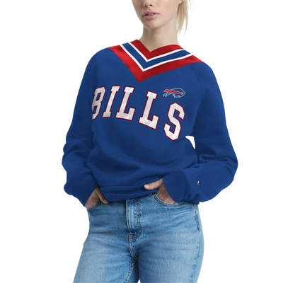 TOMMY HILFIGER TOMMY HILFIGER ROYAL BUFFALO BILLS HEIDI RAGLAN V-NECK SWEATER