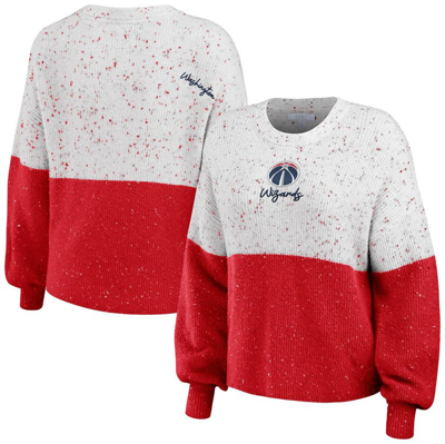 Wear By Erin Andrews White/red Washington Wizards Color-block Pullover Sweater