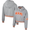 The Wild Collective Heather Gray Miami Hurricanes Cropped Shimmer Pullover Hoodie In Heather Gray