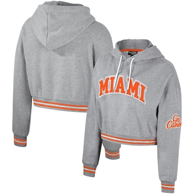 THE WILD COLLECTIVE THE WILD COLLECTIVE HEATHER GRAY MIAMI HURRICANES CROPPED SHIMMER PULLOVER HOODIE