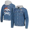 THE WILD COLLECTIVE THE WILD COLLECTIVE DENIM DENVER BRONCOS HOODED FULL-BUTTON DENIM JACKET