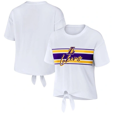 WEAR BY ERIN ANDREWS WEAR BY ERIN ANDREWS  WHITE LOS ANGELES LAKERS TIE-FRONT T-SHIRT