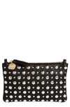 CLARE V SILVER STUD EMBELLISHED LEATHER CLUTCH WITH TABS