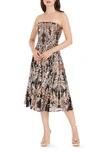 Dress The Population Ruby Sequin Strapless Fit & Flare Midi Dress In Rose Gold Multi