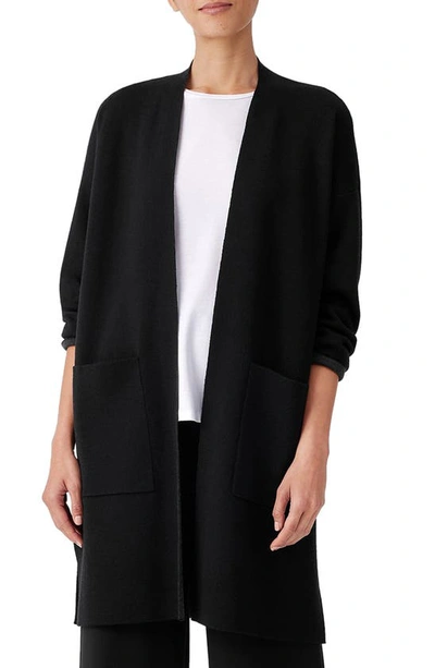 Eileen Fisher Wool Blend Open Front Cardigan In Black/charcoal