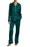 Polo Ralph Lauren Laurel Stretch Silk Long Sleeve Pajama Set In Dark Green