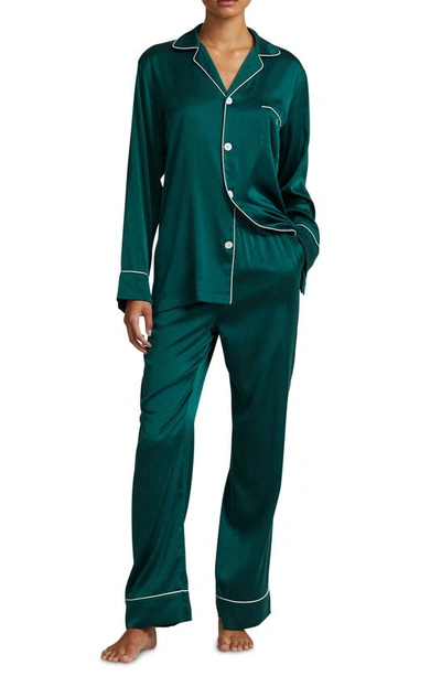 Polo Ralph Lauren Laurel Stretch Silk Long Sleeve Pajama Set In Dark Green