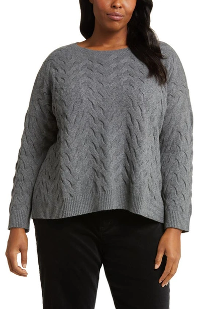 Eileen Fisher Scoop-neck Cable-knit Jumper In Grey