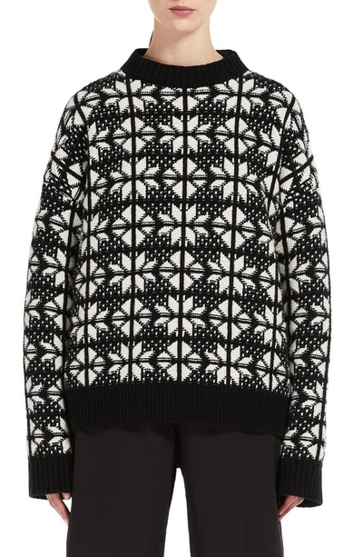 Weekend Max Mara Crewneck Jacquard-knit Wool Sweater In White,black