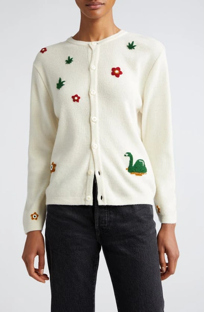 Bode Embroidered-design Crew-neck Cardigan In Neutrals