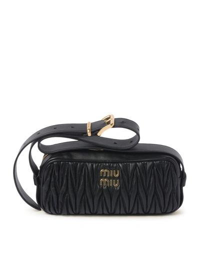 Miu Miu Matelasse Camera Handbag In Black