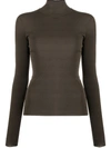 Nanushka Josa Long Sleeve Open Back Turtleneck Top In Military Green.