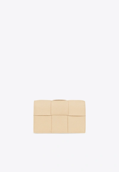 Bottega Veneta Cassette Cardholder In Intrecciato Grained Leather In Porridge