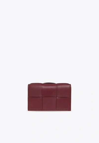 Bottega Veneta Cassette Cardholder In Intrecciato Grained Leather In Bordeaux