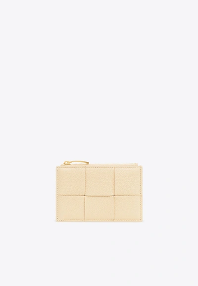 Bottega Veneta Cassette Intrecciato Leather Zip Cardholder In Porridge