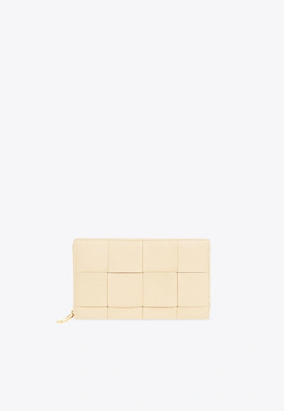 Bottega Veneta Cassette Zip-around Wallet In Intrecciato Leather In Porridge