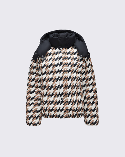 Perfect Moment Moment Down Jacket In Iconic Camel  Black  & White Houndstooth