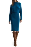 Reiss Freya Turtleneck Wool-blend Knitted Midi Dress In Blue