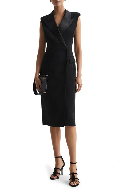 Reiss Amari Double-breasted Sleeveless Stretch-woven Midi Dress In Black