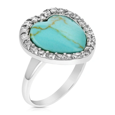 Vir Jewels 5 Cttw 15 Mm Turquoise Heart Ring .925 Sterling Silver With Rhodium Plating