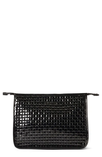 Mz Wallace Woven Patent Leather Clutch Bag In Black Lacquer