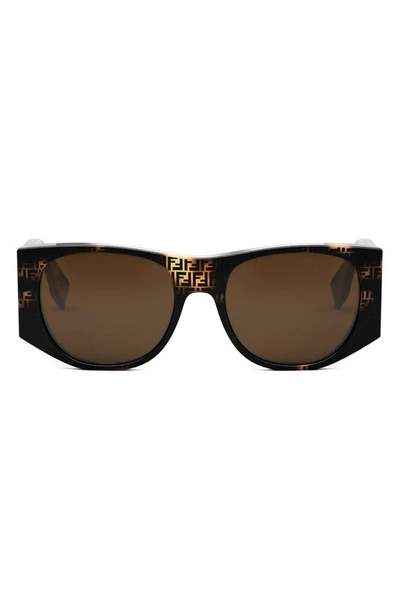 Fendi Baguette Logo Acetate Oval Sunglasses In Brown