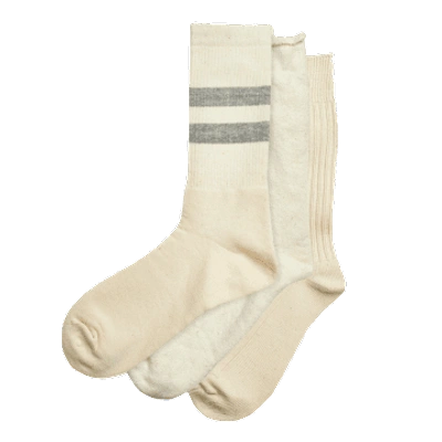 Rototo Organic Cotton Special Trio Socks Ecru