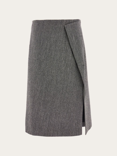 Ferragamo Woman Tweed Wrap Skirt In Salt And Pepper