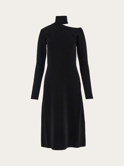 Ferragamo Turtleneck Cold-shoulder Long-sleeve Midi Sweater Dress In Black