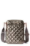 Mz Wallace Metro Metallic Quilted Nylon Crossbody Bag In Moondust Metallic Lacquer/light Gold