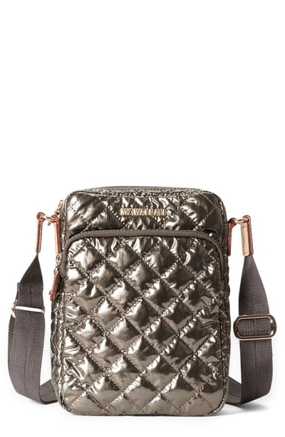 Mz Wallace Metro Metallic Quilted Nylon Crossbody Bag In Moondust Metallic Lacquer/light Gold