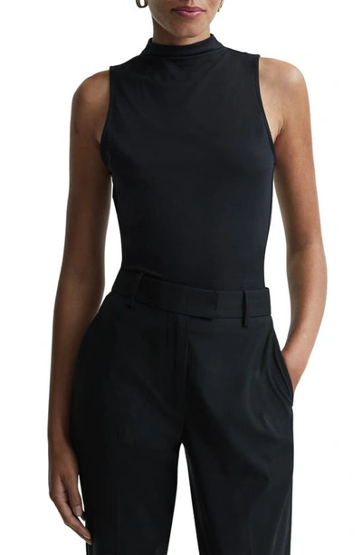Reiss Bianca - Black Fitted Ruched High-neck Top, S