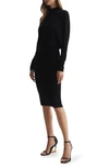 Reiss Black Freya Petite Wool Blend Ruched Sleeve Midi Dress In Black