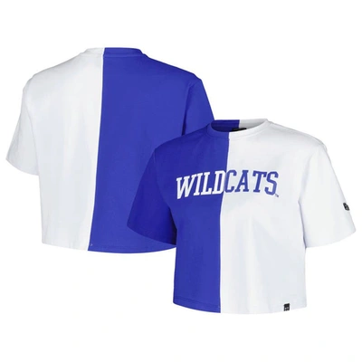 HYPE AND VICE HYPE AND VICE ROYAL/WHITE KENTUCKY WILDCATS COLOR BLOCK BRANDY CROPPED T-SHIRT