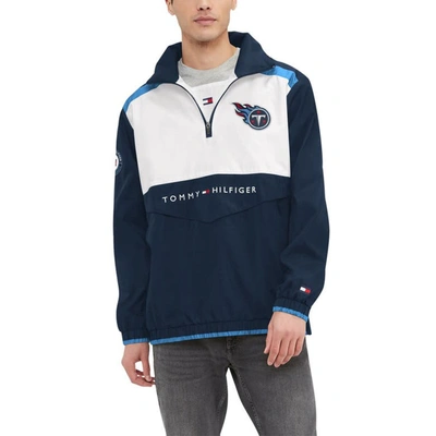 TOMMY HILFIGER TOMMY HILFIGER NAVY/WHITE TENNESSEE TITANS CARTER HALF-ZIP HOODED TOP