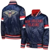 STARTER YOUTH STARTER NAVY NEW ORLEANS PELICANS HOME GAME VARSITY SATIN FULL-SNAP JACKET