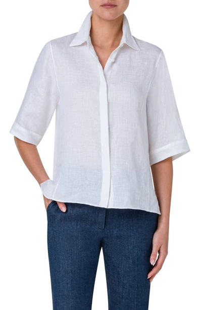 Akris Linen Voile Collared Boxy Shirt In 001 White