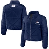 Wear By Erin Andrews Navy Denver Broncos Cropped Puffer Full-zip Jacket In Navy