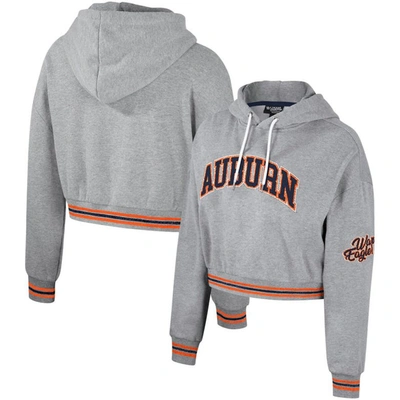 The Wild Collective Heather Grey Auburn Tigers Cropped Shimmer Pullover Hoodie