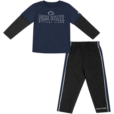 Colosseum Kids' Toddler  Navy/black Penn State Nittany Lions Long Sleeve T-shirt & Pants Set In Blue
