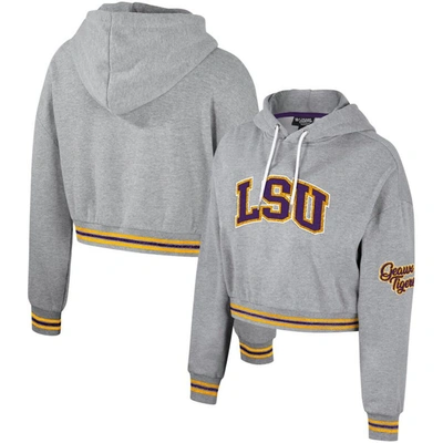 THE WILD COLLECTIVE THE WILD COLLECTIVE HEATHER GRAY LSU TIGERS CROPPED SHIMMER PULLOVER HOODIE