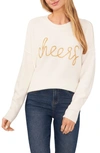 Cece Womens Beaded Ribbed Trim Pullover Sweater In Antique White