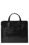 Mz Wallace Medium Woven Patent Box Tote Bag In Black Lacquer/black