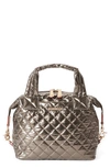 Mz Wallace Sutton Deluxe Small Metallic Top-handle Bag In Magnet