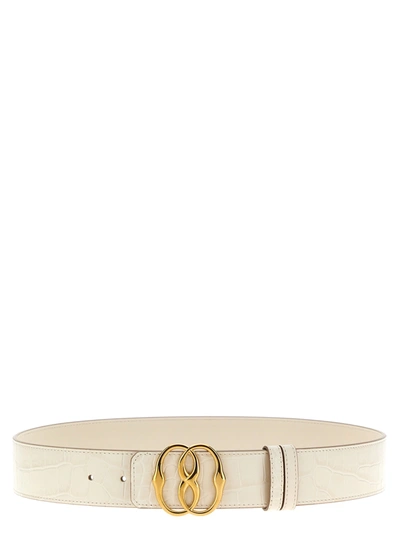 BALLY LOGO CROC PRINT LEATHER BELT BELTS WHITE