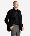 Kenneth Cole Wool Double-breasted Peacoat With Ribbed Bib In Black