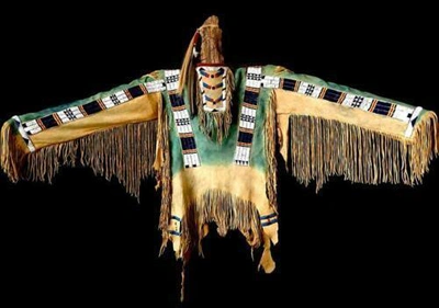 Pre-owned Handmade Old Style American Buckskin Buffalo Beaded Fringes Powwow Regalia War Shirt Nl21 In Green