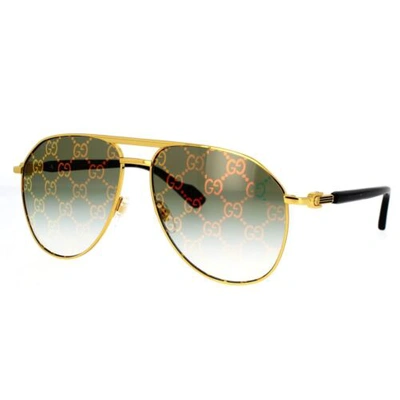 Pre-owned Gucci Gg1220s Xl 004 Gold Green Gg Logo Pattern Lens Unisex Sunglasses Authentic