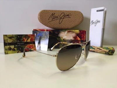 Pre-owned Maui Jim Mavericks Polarized Titanium Sunglasses Hs264-16 Gold/bronze In Brown